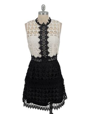 11692 Adelyn Rae Lace Crochet Colorblock Dress Black White size Medium preppy